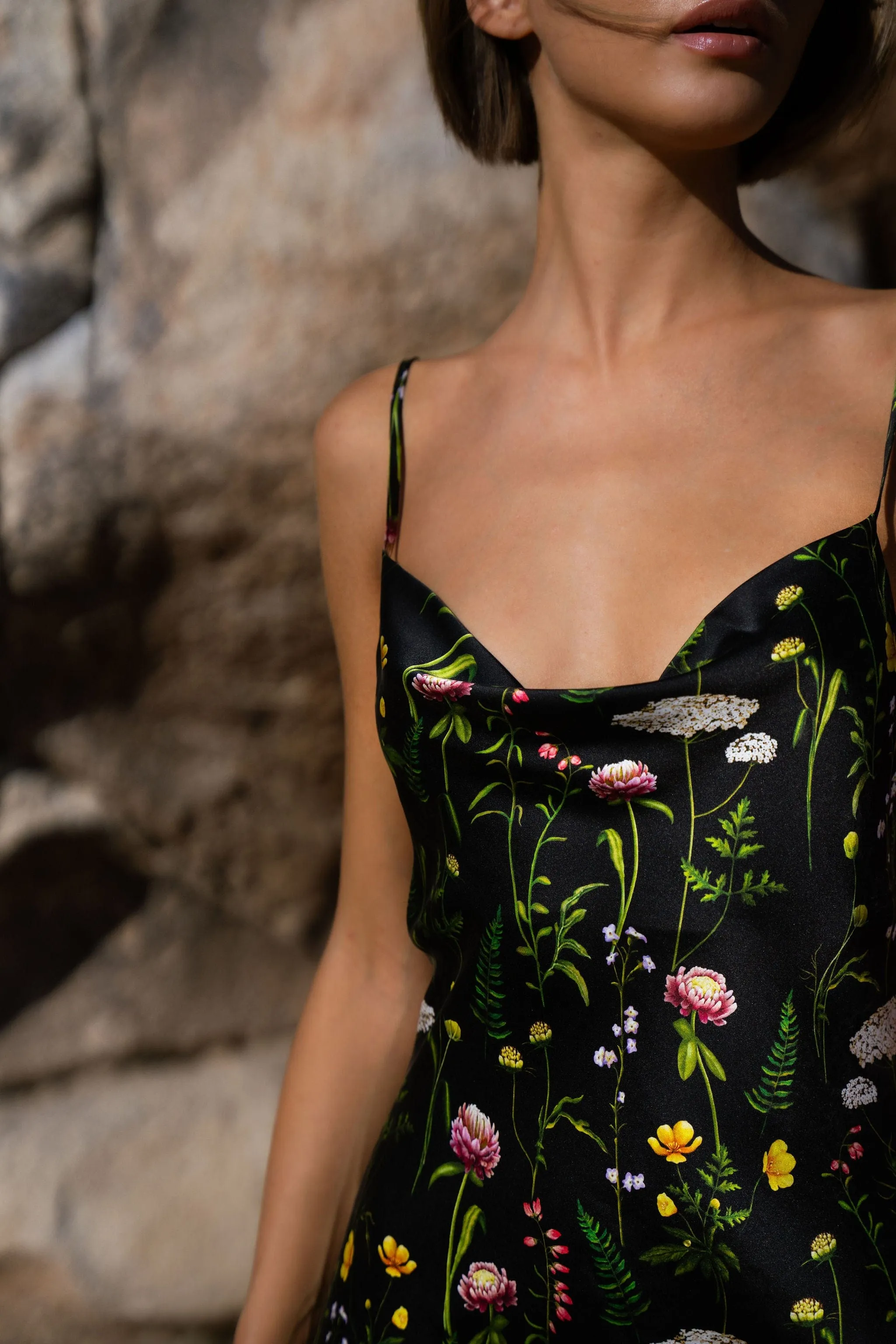 60s Silk Cowl Mini Slip Dress - Prints