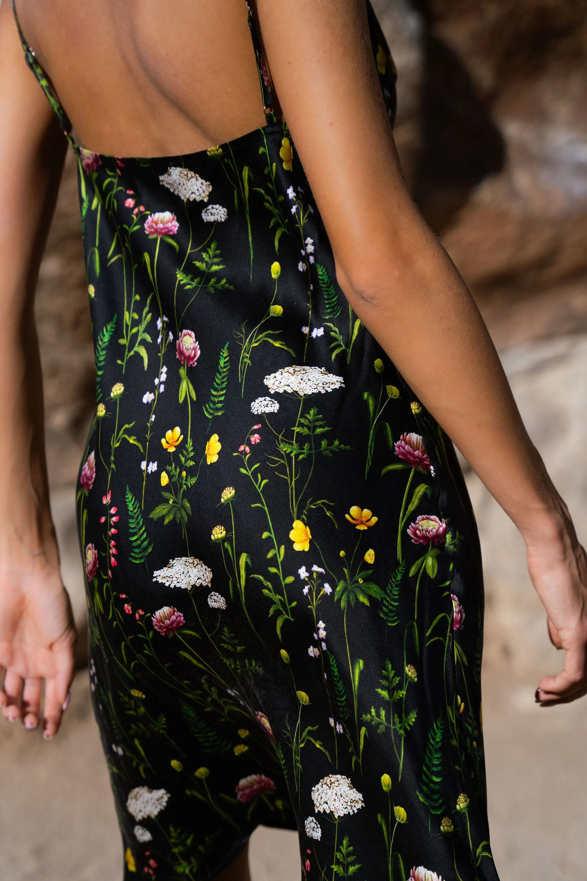 60s Silk Cowl Mini Slip Dress - Prints