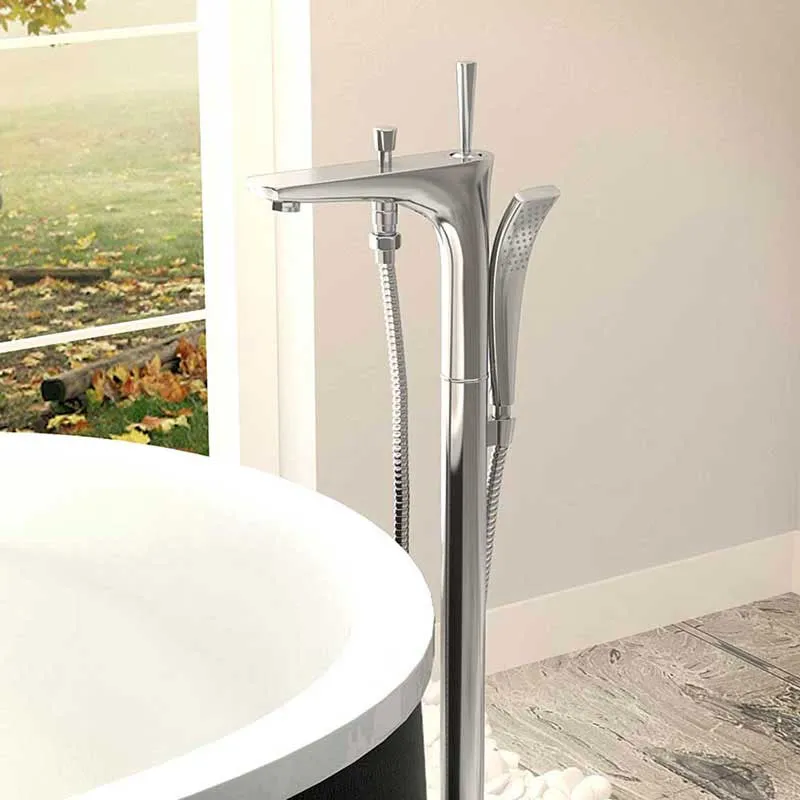 Anzzi Cielo 6.5 ft. Man-Made Stone Freestanding Non-Whirlpool Bathtub in Matte White and Kase Series Faucet in Chrome
