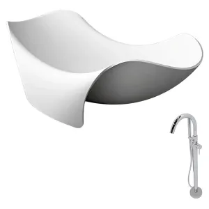 Anzzi Cielo 6.5 ft. Man-Made Stone Freestanding Non-Whirlpool Bathtub in Matte White and Kros Series Faucet in Chrome