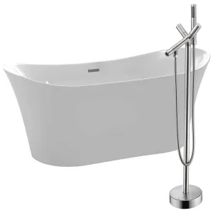 Anzzi Eft 67 in. Acrylic Flatbottom Non-Whirlpool Bathtub in White with Havasu Faucet in Brushed Nickel