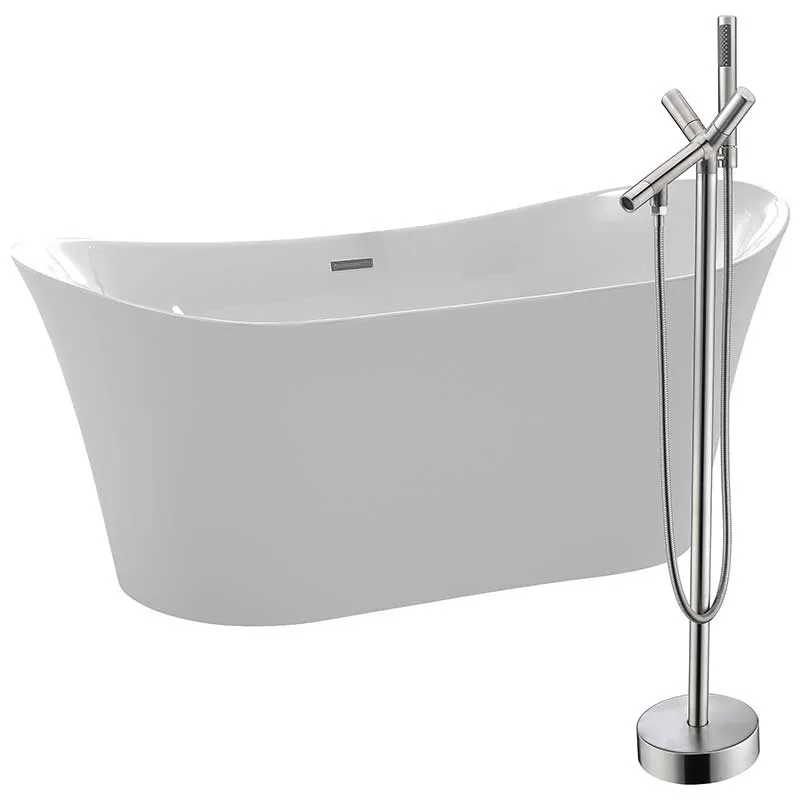 Anzzi Eft 67 in. Acrylic Flatbottom Non-Whirlpool Bathtub in White with Havasu Faucet in Brushed Nickel