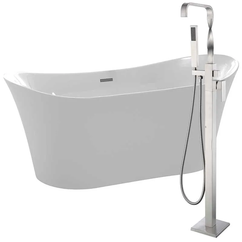 Anzzi Eft 67 in. Acrylic Flatbottom Non-Whirlpool Bathtub in White with Yosemite Faucet in Brushed Nickel