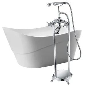 Anzzi Kahl 67 in. Acrylic Flatbottom Non-Whirlpool Bathtub in White with Tugela Faucet in Polished Chrome