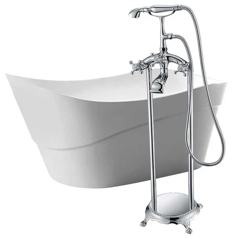 Anzzi Kahl 67 in. Acrylic Flatbottom Non-Whirlpool Bathtub in White with Tugela Faucet in Polished Chrome
