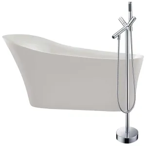 Anzzi Maple 67 in. Acrylic Flatbottom Non-Whirlpool Bathtub in White with Havasu Faucet in Polished Chrome