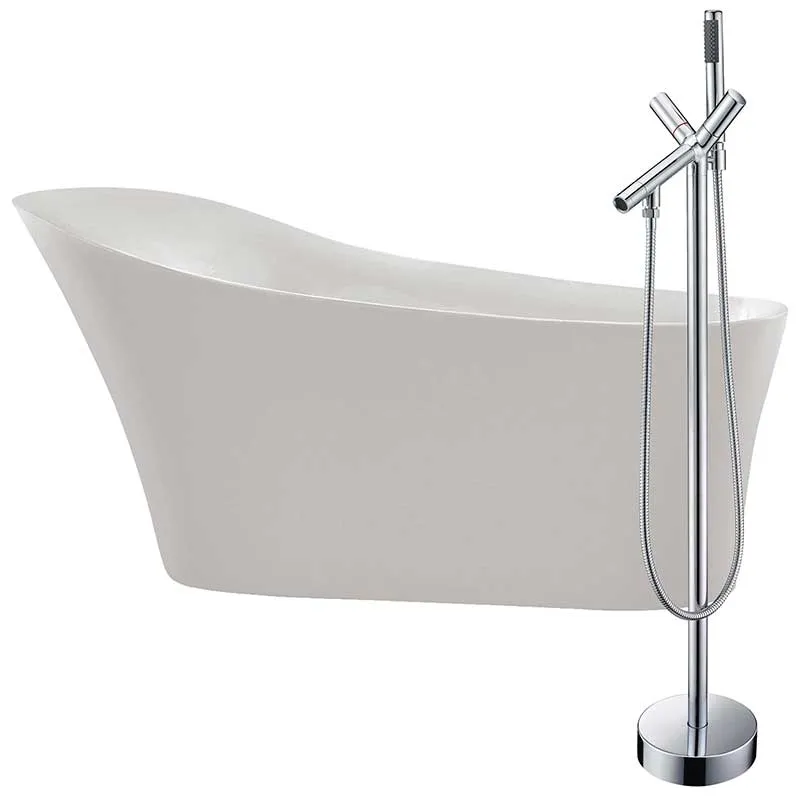 Anzzi Maple 67 in. Acrylic Flatbottom Non-Whirlpool Bathtub in White with Havasu Faucet in Polished Chrome