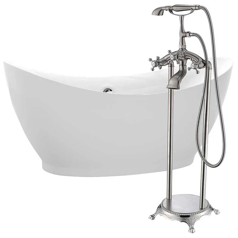 Anzzi Reginald 68 in. Acrylic Soaking Bathtub in White with Tugela Faucet in Brushed Nickel