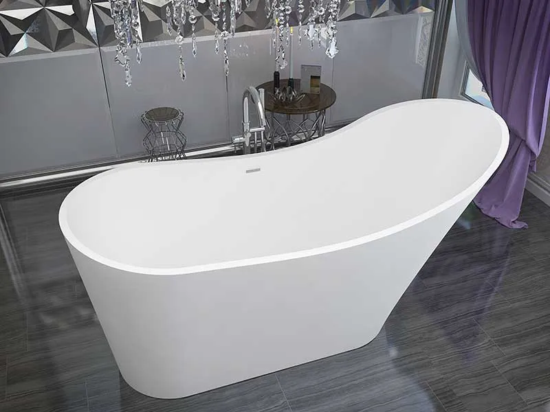 Anzzi Tuasavi 5.6 ft. Solid Surface Center Drain Freestanding Bathtub in Matte White
