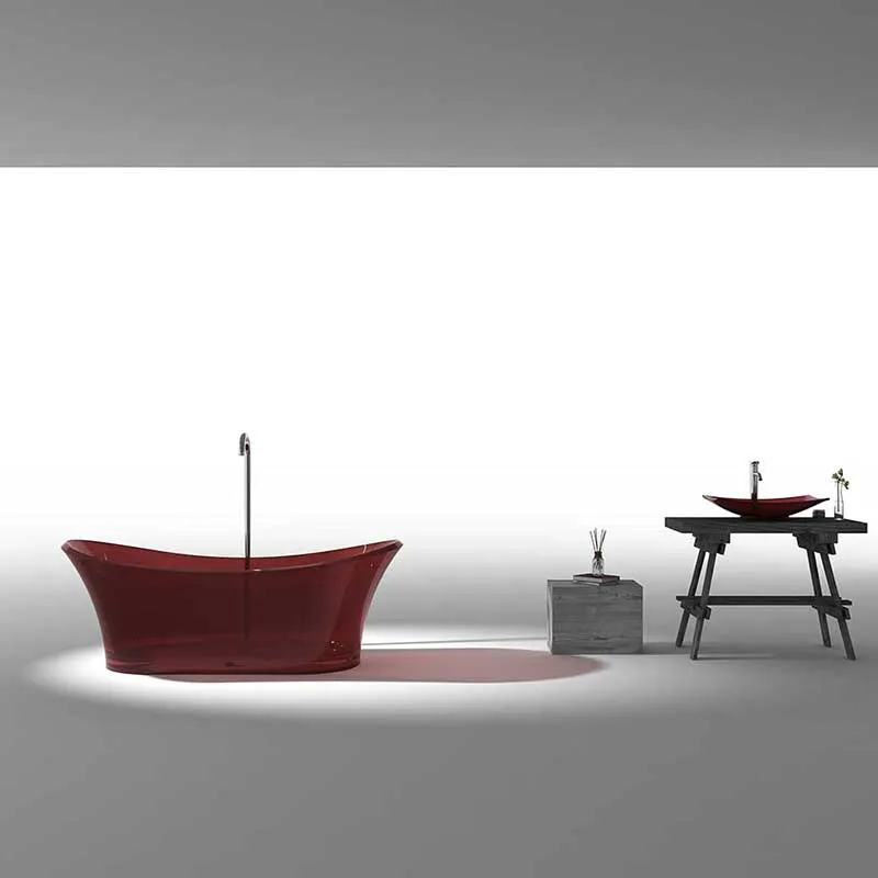 Azul 69 in. One Piece Anzzi Stone Freestanding Bathtub in Translucent Deep Red