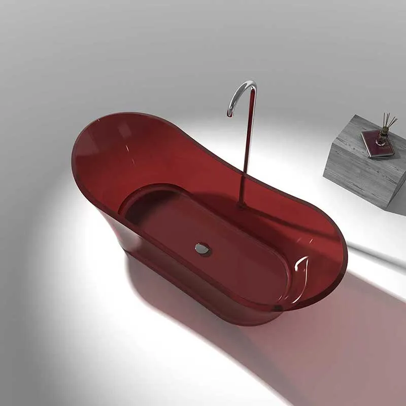 Azul 69 in. One Piece Anzzi Stone Freestanding Bathtub in Translucent Deep Red