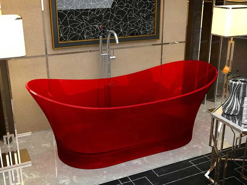 Azul 69 in. One Piece Anzzi Stone Freestanding Bathtub in Translucent Deep Red