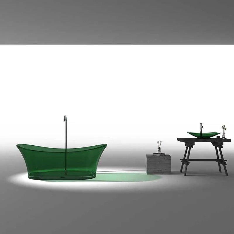 Azul 69 in. One Piece Anzzi Stone Freestanding Bathtub in Translucent Emerald Green