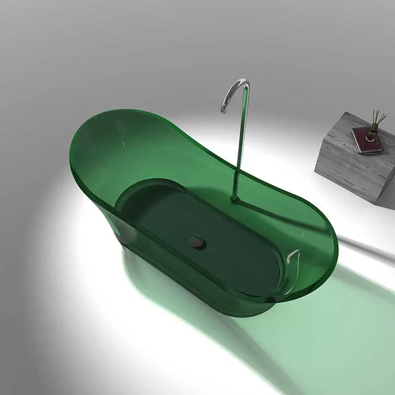 Azul 69 in. One Piece Anzzi Stone Freestanding Bathtub in Translucent Emerald Green