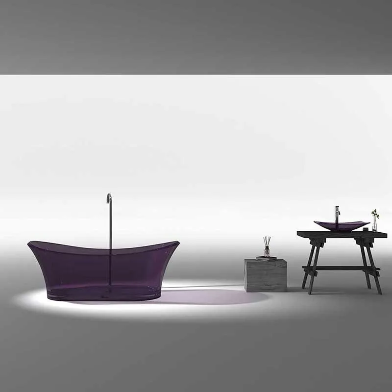Azul 69 in. One Piece Anzzi Stone Freestanding Bathtub in Translucent Evening Violet