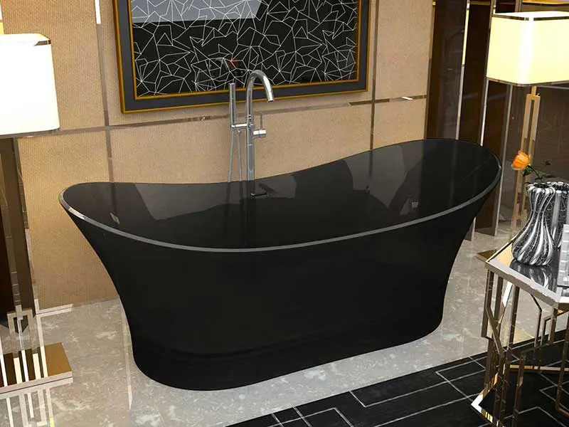 Azul 69 in. One Piece Anzzi Stone Freestanding Bathtub in Translucent Midnight Black