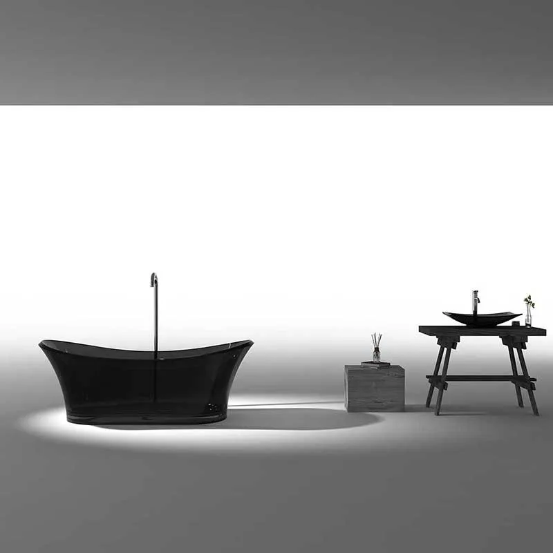 Azul 69 in. One Piece Anzzi Stone Freestanding Bathtub in Translucent Midnight Black