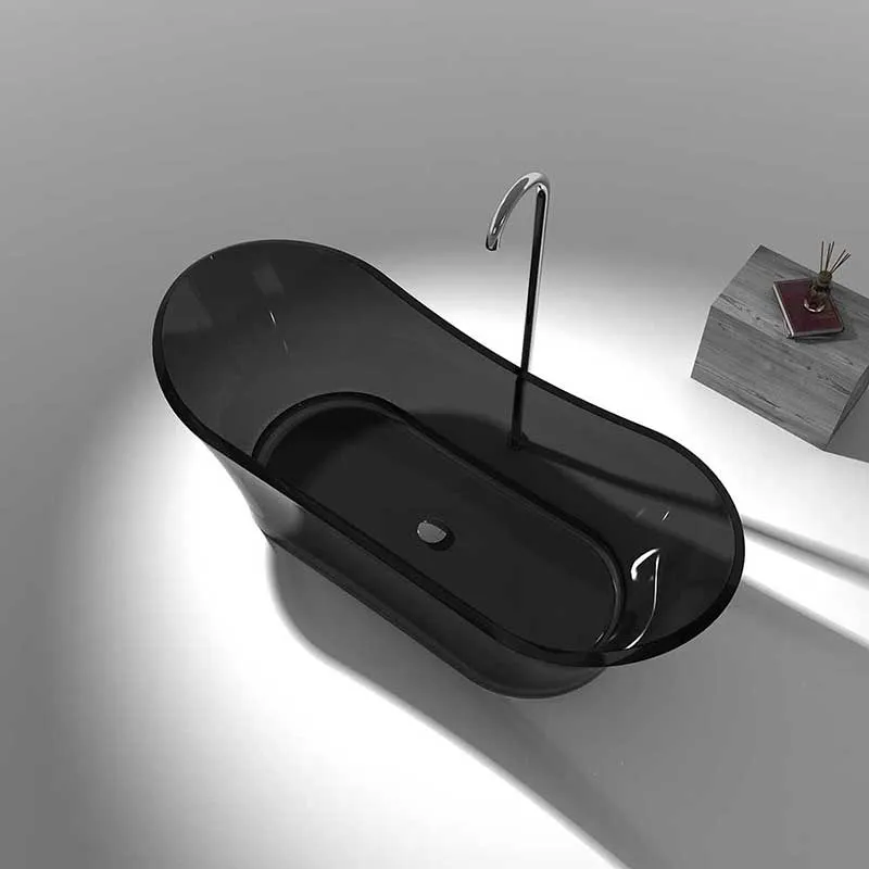 Azul 69 in. One Piece Anzzi Stone Freestanding Bathtub in Translucent Midnight Black