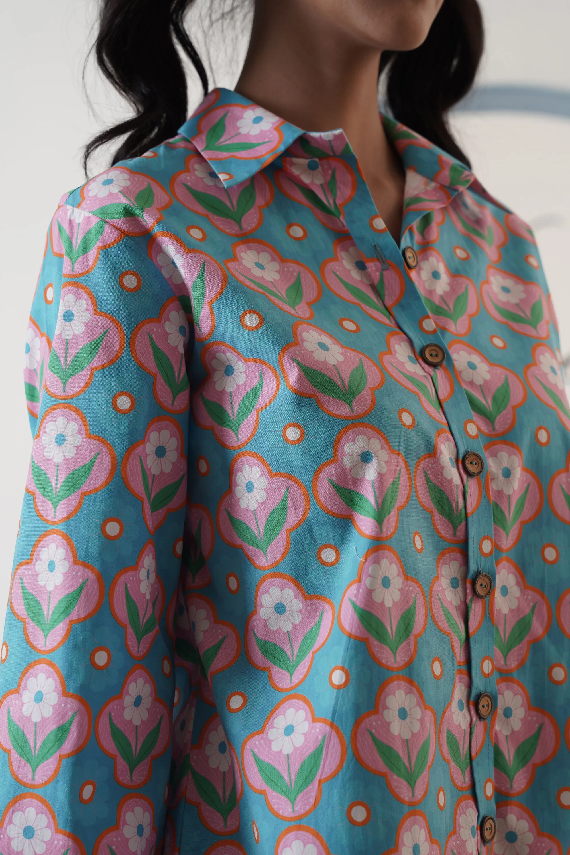 Azure Blossom Shirt Dress