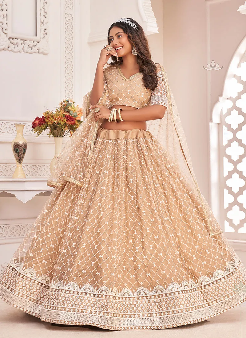 Beige Embroidered Traditional Wedding Lehenga Choli