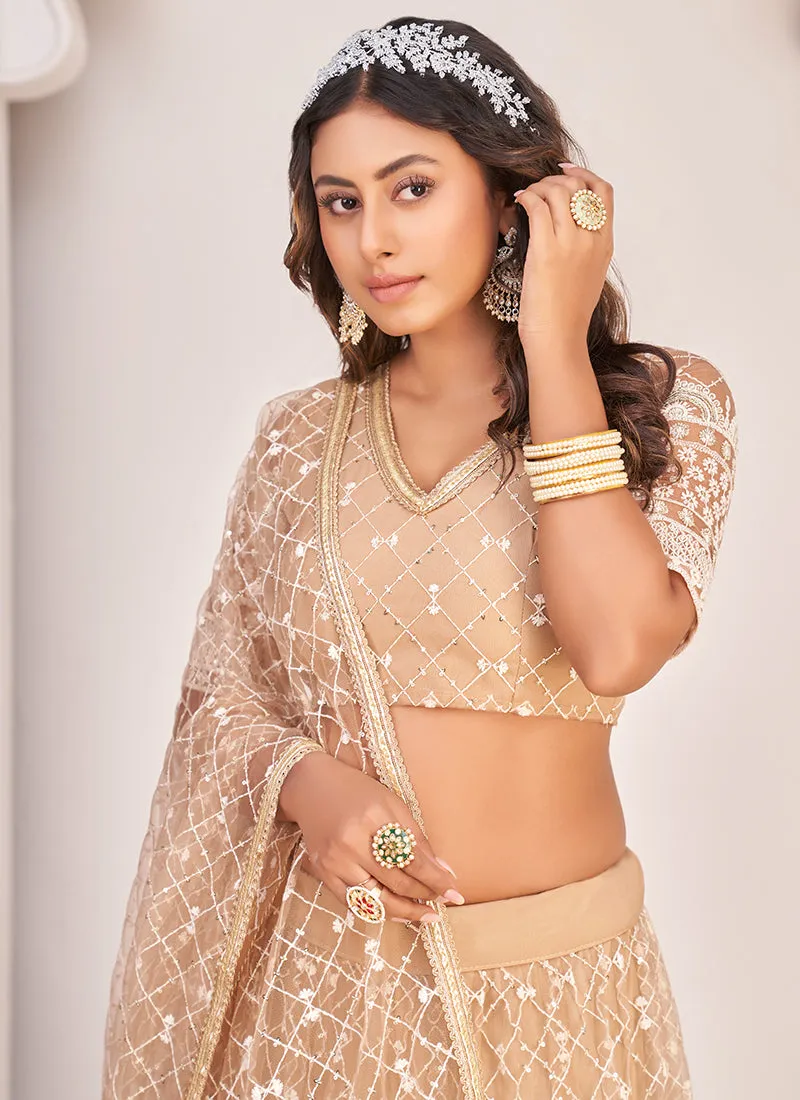 Beige Embroidered Traditional Wedding Lehenga Choli