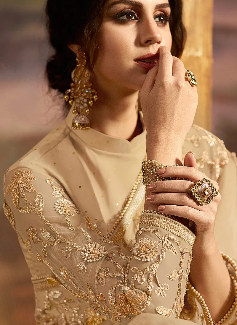 Beige Golden With Multi Embroidered Pallu Traditional Saree