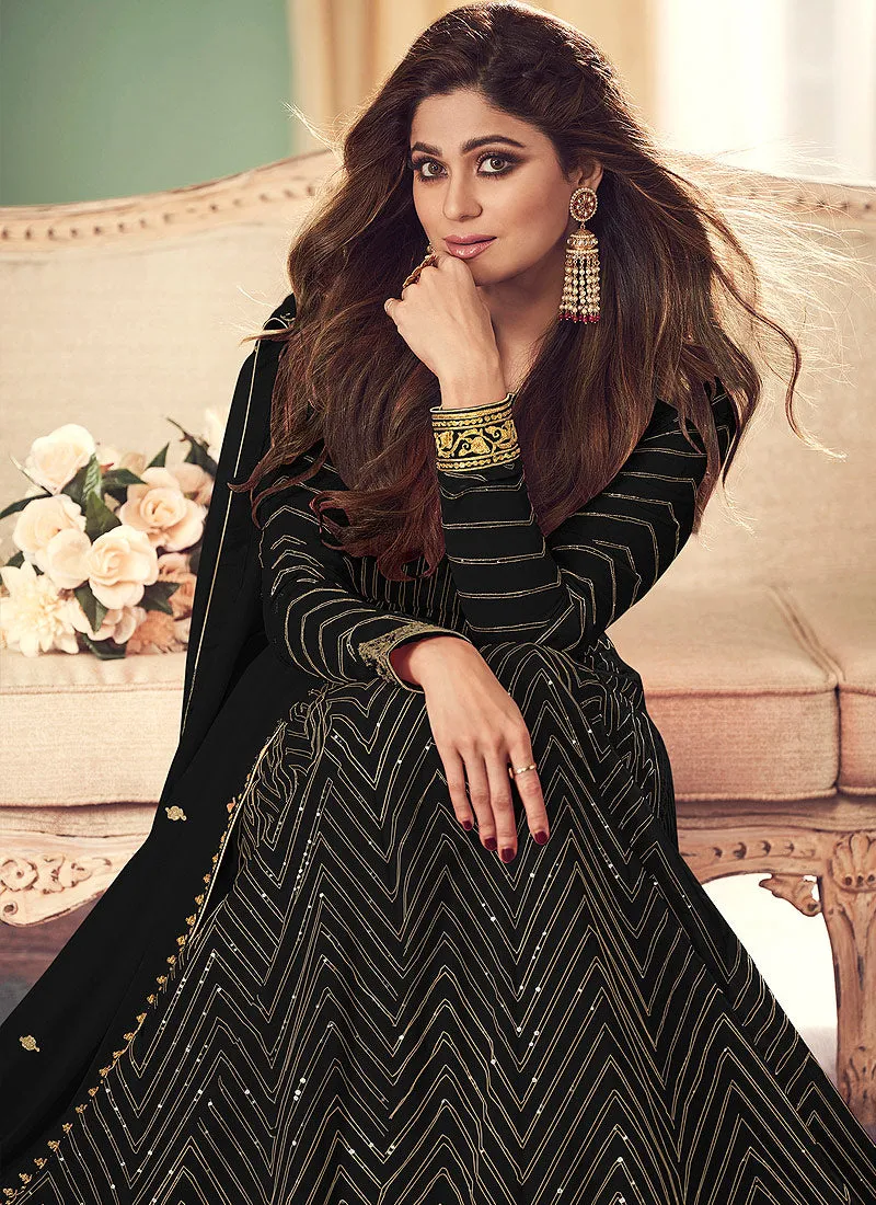 Black Golden Embroidered Belt Style Anarkali Suit