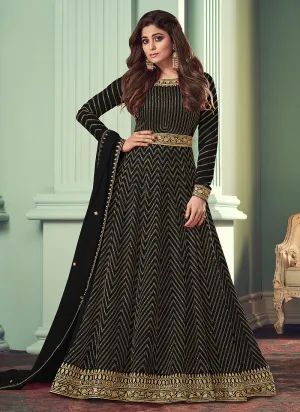 Black Golden Embroidered Belt Style Anarkali Suit