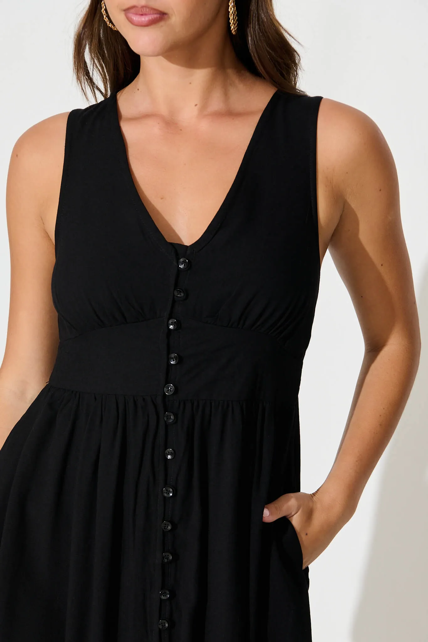Black Linen Cotton Midi Dress - Ryland