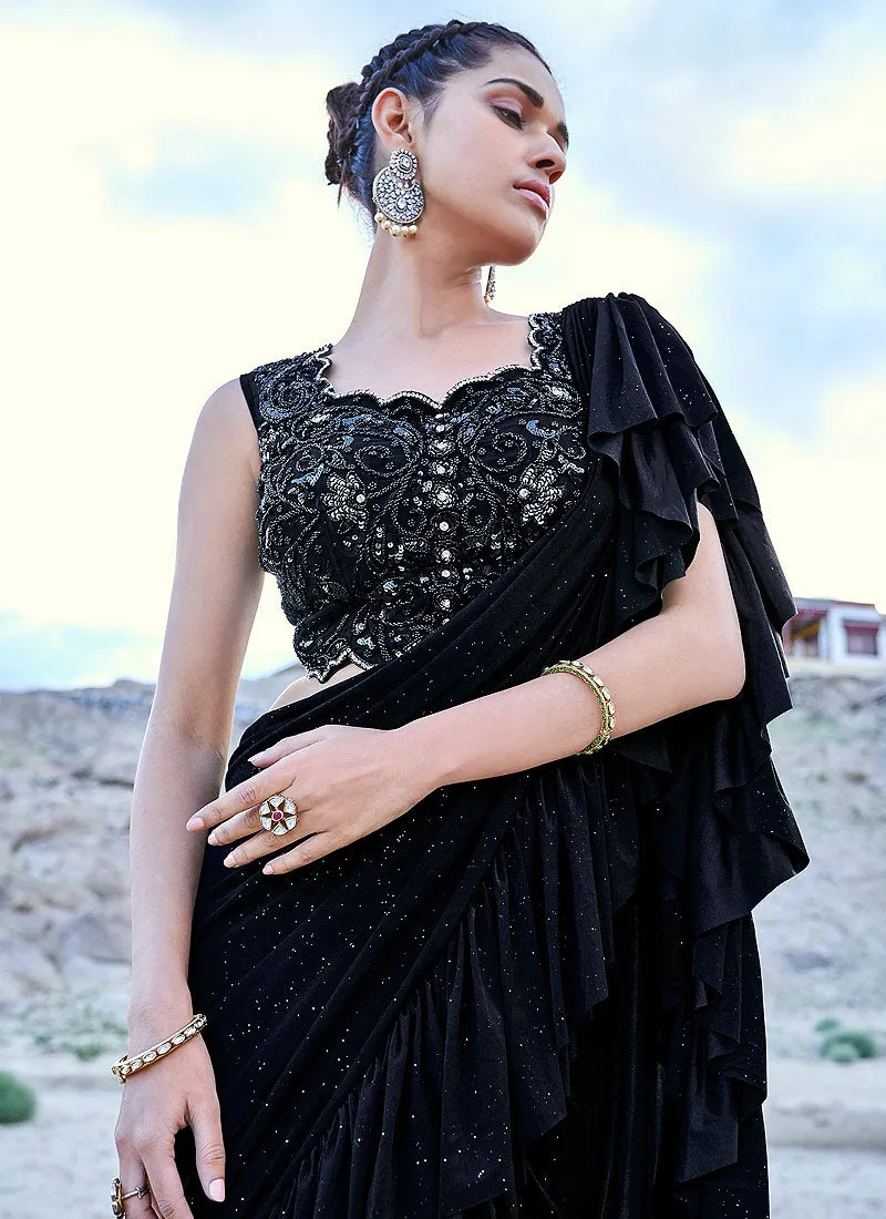 Black Multi Embroidered Cocktail Style Saree