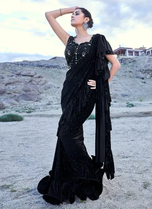 Black Multi Embroidered Cocktail Style Saree