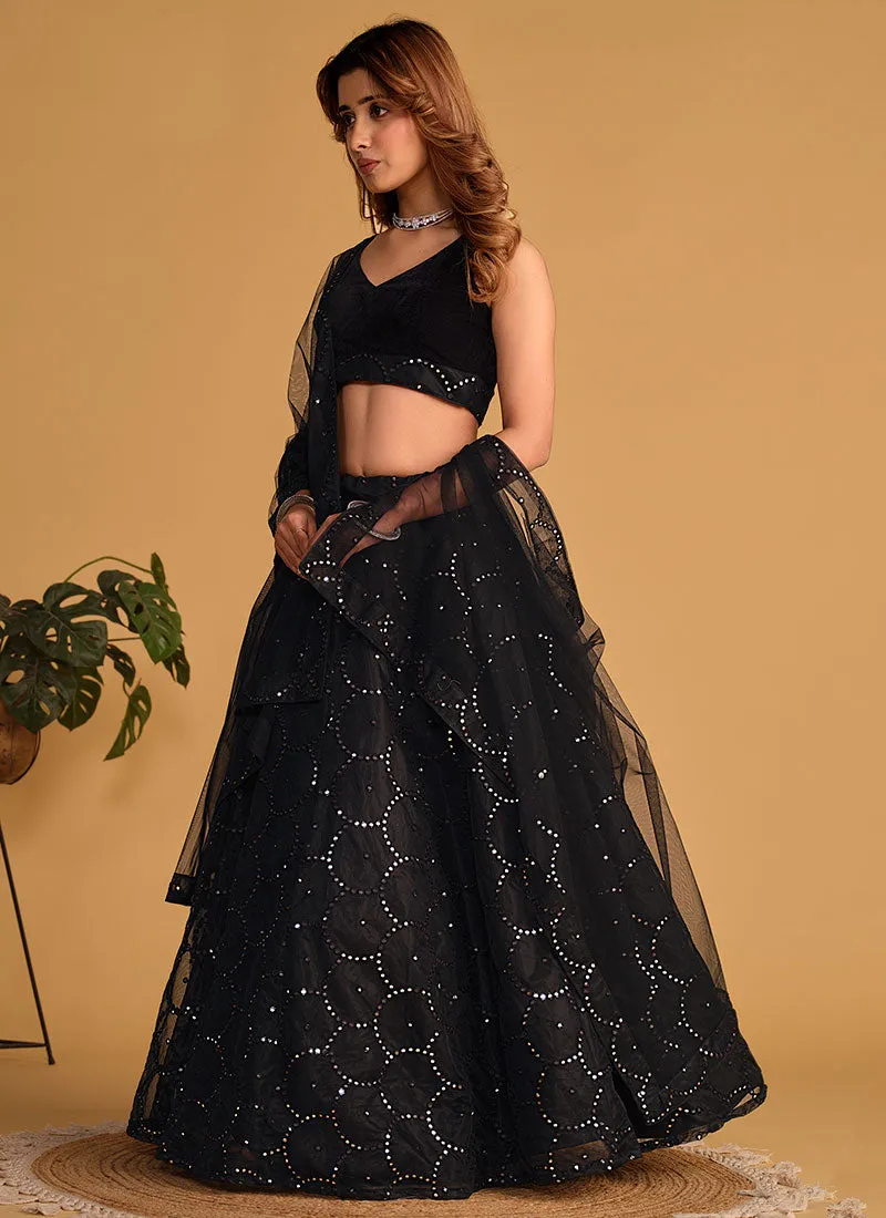 Black Sequence Embroidery Wedding Lehenga Choli