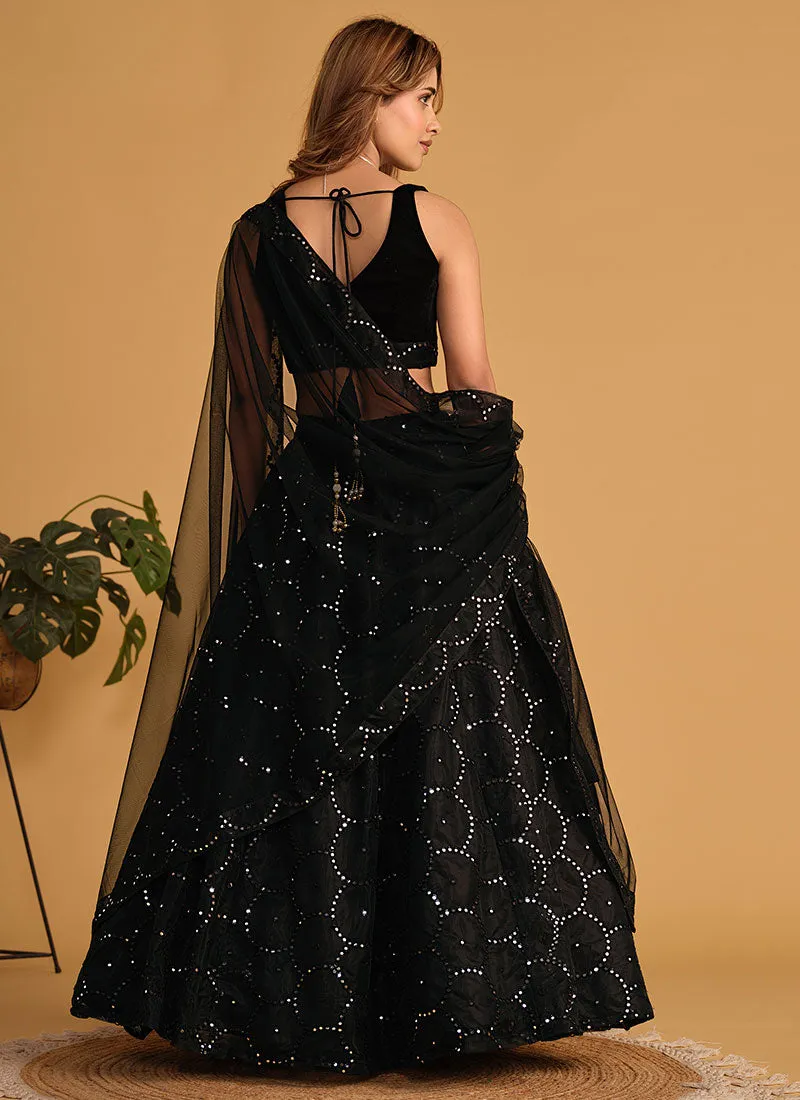 Black Sequence Embroidery Wedding Lehenga Choli