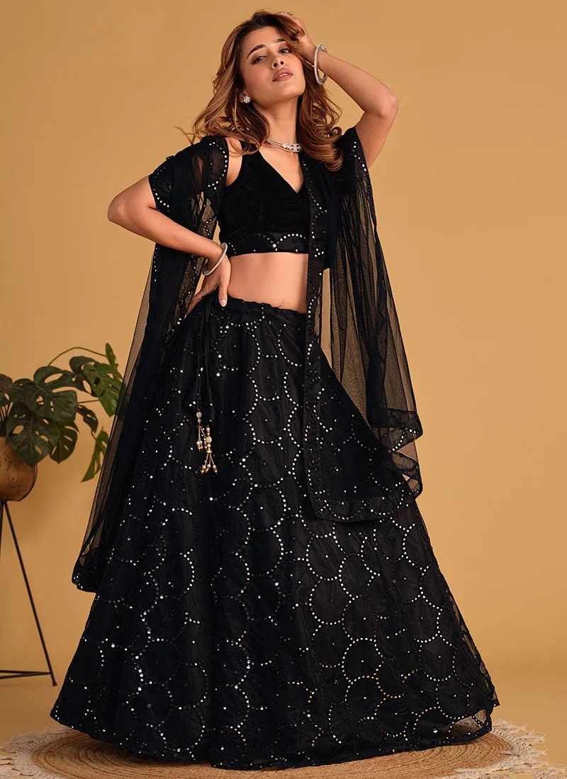 Black Sequence Embroidery Wedding Lehenga Choli