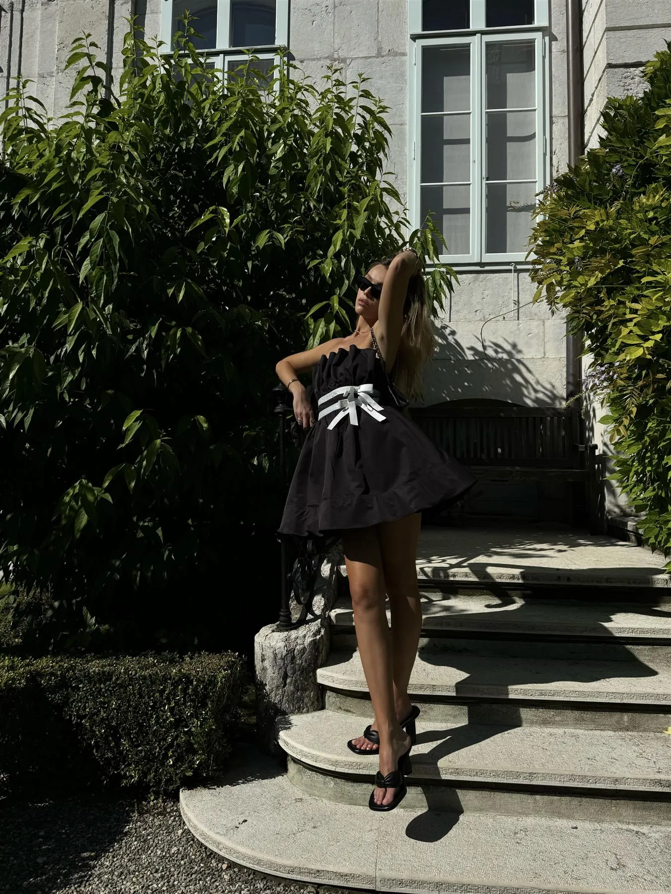 Black Sleeveless Bow Mini-Dress