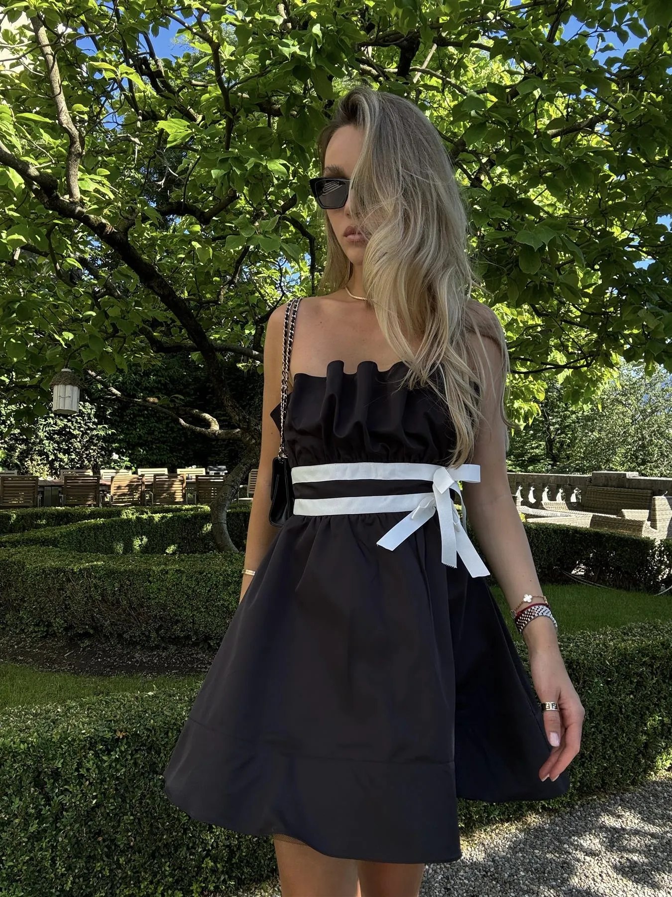 Black Sleeveless Bow Mini-Dress