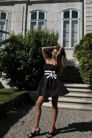 Black Sleeveless Bow Mini-Dress
