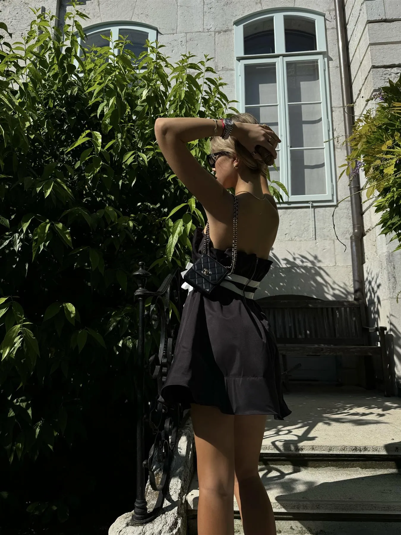 Black Sleeveless Bow Mini-Dress