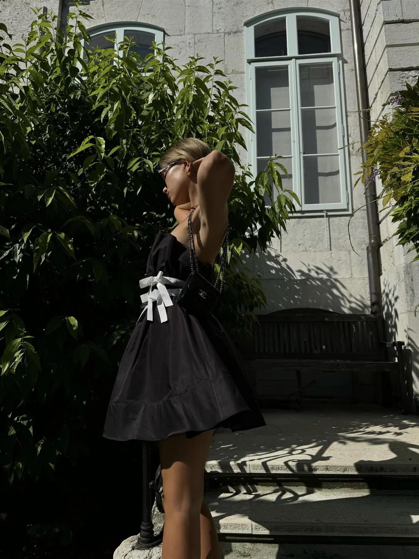 Black Sleeveless Bow Mini-Dress