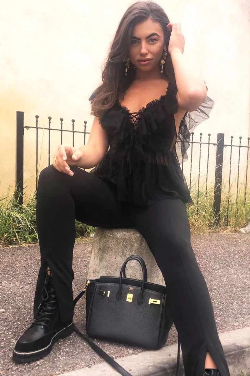 Black Tulle Ruffle Bodysuit - Irelia