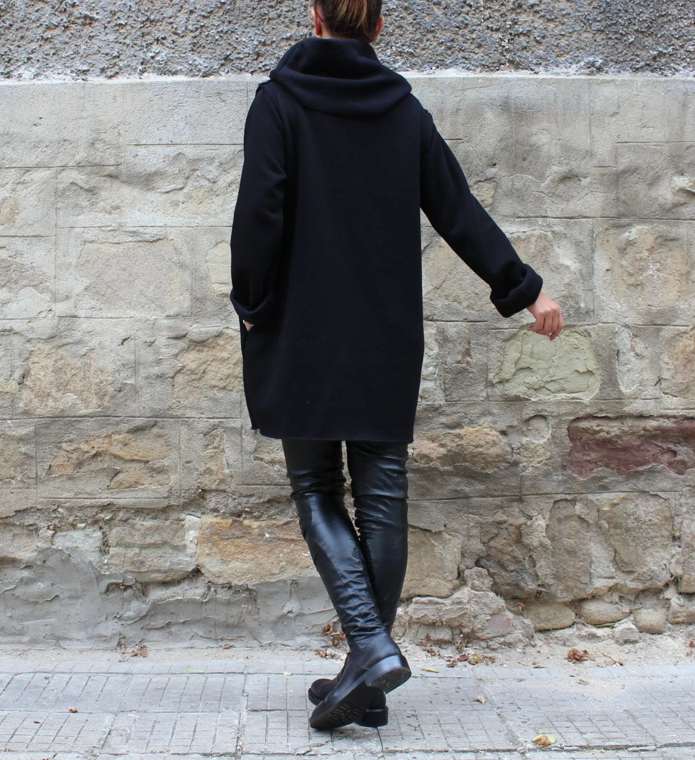Black Turtleneck Dress, Long Sleeve Dress, Winter Dress, Gothic Tunic Dress, Cowl Neck Dress, Plus Size Clothing, Pocket Dress, Oversize