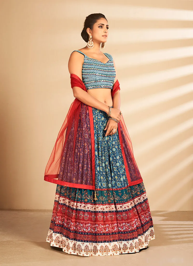 Blue Multi Embroidered Traditional Lehenga Choli