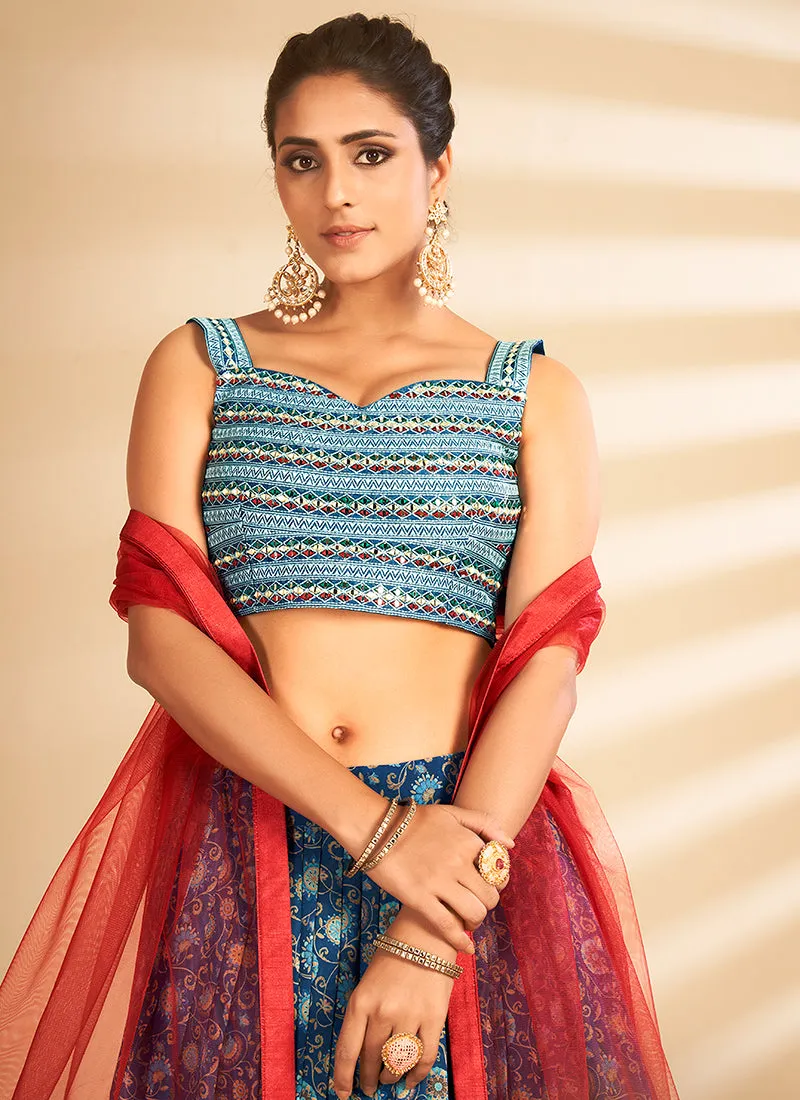 Blue Multi Embroidered Traditional Lehenga Choli