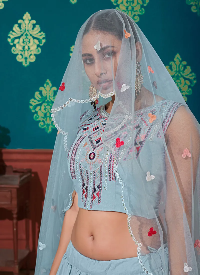 Blue Sequence Embroidery Festive Lehenga Choli