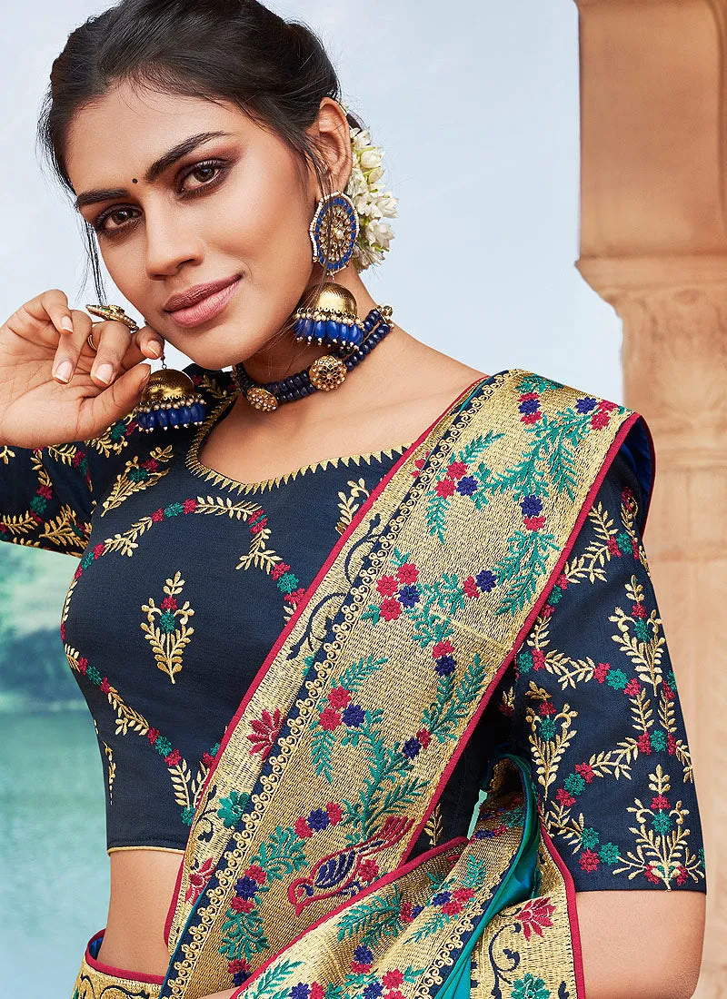 Blue Two Tone Multi Embroidered Saree