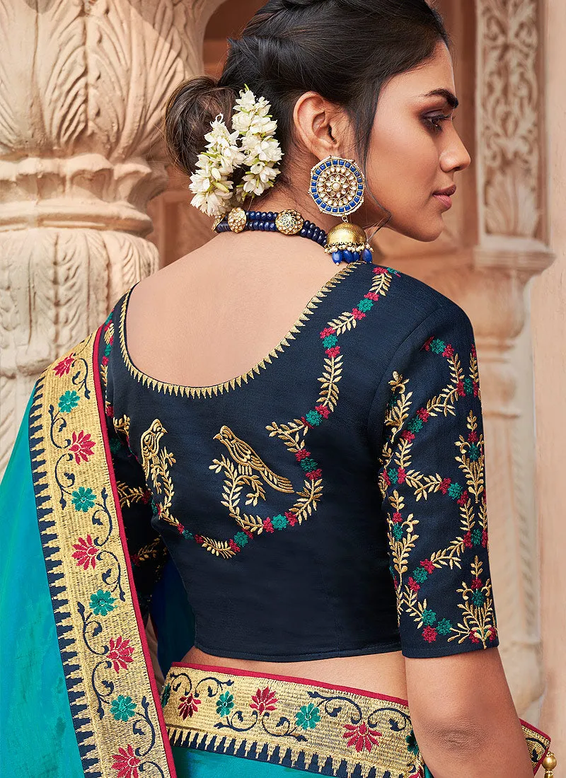 Blue Two Tone Multi Embroidered Saree