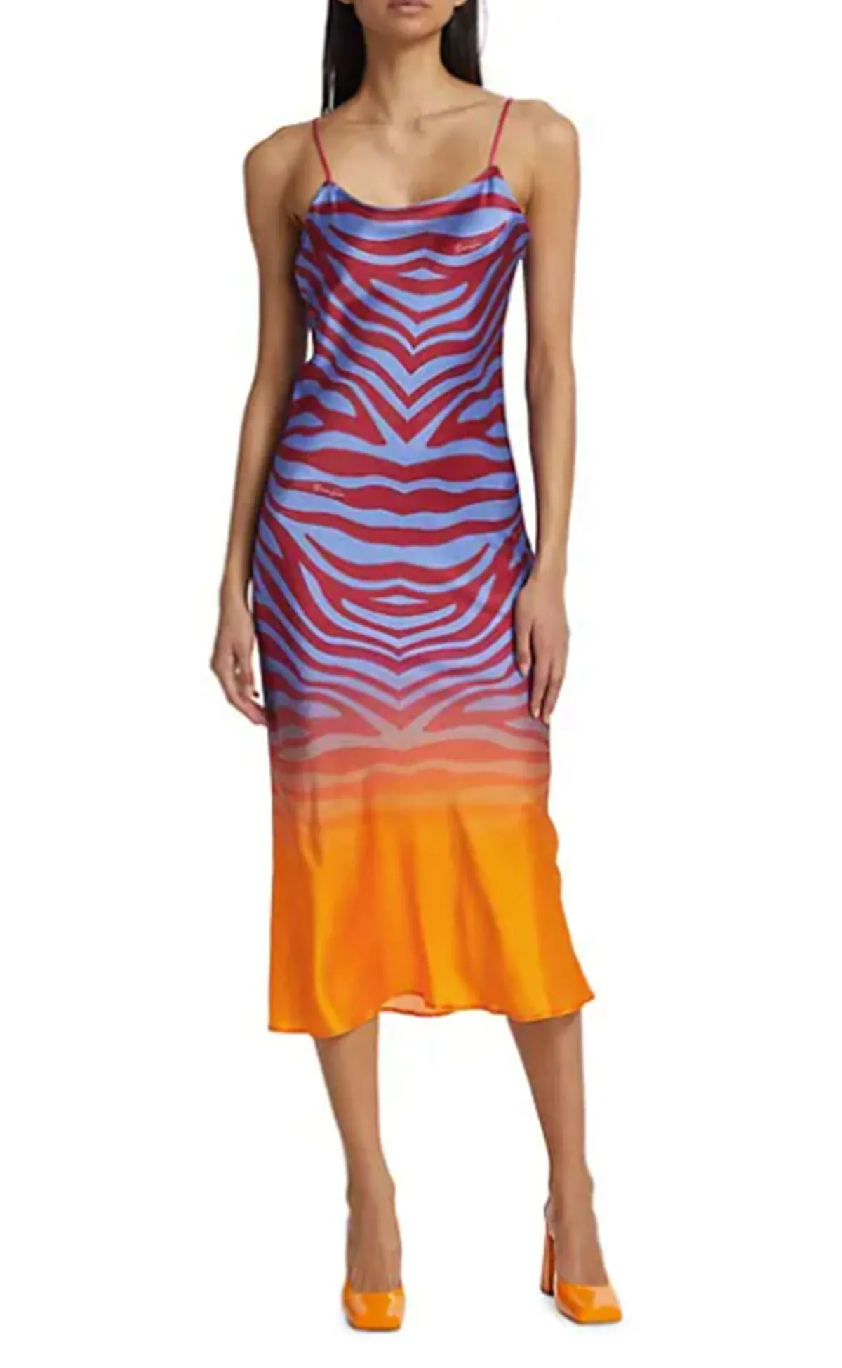Blue Zebra Ombre Silk Slip Dress