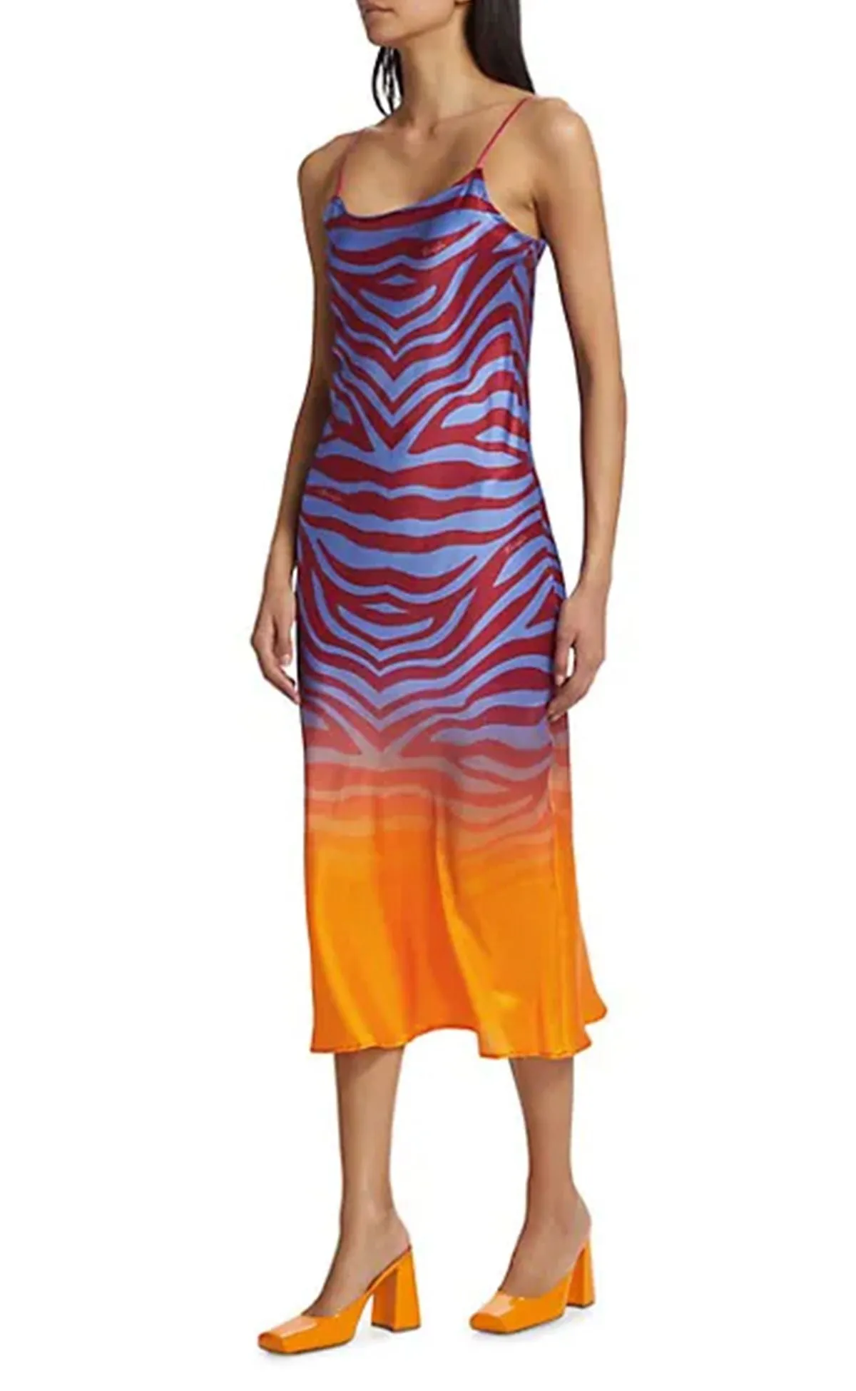 Blue Zebra Ombre Silk Slip Dress