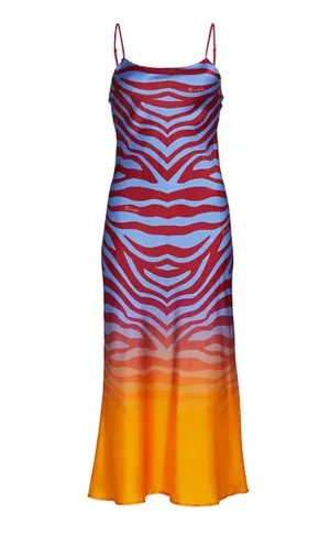 Blue Zebra Ombre Silk Slip Dress