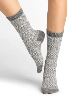 Blueforet 6457 Alpaca Wool Jacquard Socks- Beige/ Medium Grey